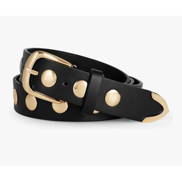 Women Faux Leather Belt Fashion Studded Belt Suit for size 21-24" Gold Black - Picture 2 of 6